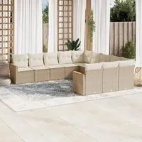 Set Divani da Giardino 11 pz con Cuscini Beige in Polyrattan 3258831