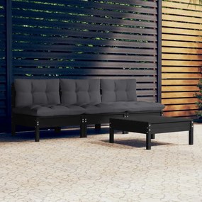 Set divani da giardino 4 pz con cuscini antracite legno di pino