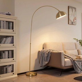 Lindby lampada ad arco Lennart, ottone, regolabile in altezza, E27