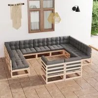 Set Divani da Giardino 11 pz con Cuscini Legno Massello di Pino cod mxl 44708