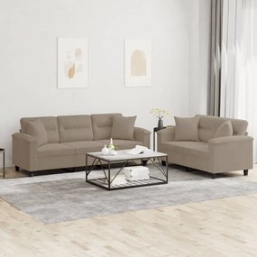 Set divani 2 pz con cuscini tortora in tessuto microfibra