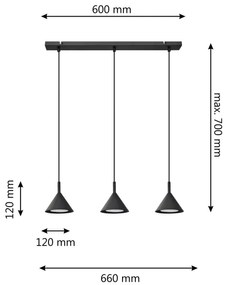 Lampadario a sospensione con filo ETNA 3xGX53/10W/230V nero