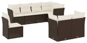 Set divani da giardino 8 pz con cuscini marrone in polyrattan