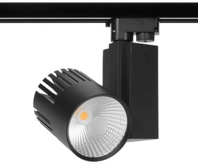Faretto LED 40W per Binario Monofase CRI92 125lm/W 100° - Nero Colore Bianco Caldo 3.000K