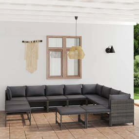 Set divani da giardino 12 pz con cuscini in polyrattan grigio