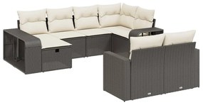 Set divani da giardino 10pz con cuscini in polyrattan nero