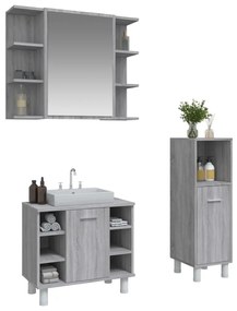 Set mobili da bagno 3 pz grigio sonoma in legno multistrato