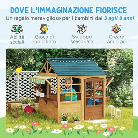 Casetta per Bambini 3-8 Anni 173x117x144 cm con 5 Finestre e 2 Lavagne in Legno di Abete Marrone e Blu...