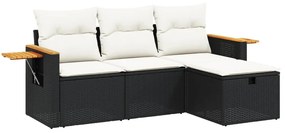 Set divani da giardino 4 pz con cuscini nero in polyrattan