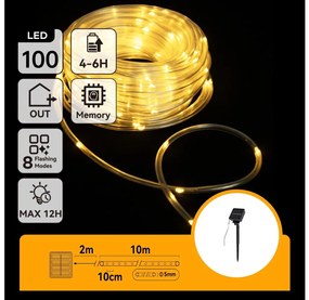 Aigostar - Catena di Natale solare a LED 100xLED/8 funzioni 12m IP65 bianco caldo