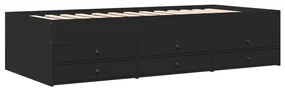Divano letto con cassetti nero 100x200 cm in legno multistrato