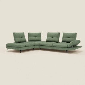 Ardex Divano Angolare - schienali traslanti e bracciolo regolabile in elegante tessuto impermeabile T06 verde