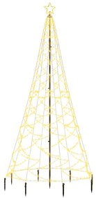 Albero di Natale con Palo in Metallo con LED Multicolore e Bianco, 3 m e 5 m, Bianco Caldo / 500 / 3 m