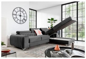 Divano angolare grigio scuro allungabile/con contenitore (con penisola a destra/con chaise lounge) e rivestimento in velluto Grayson – ELTAP