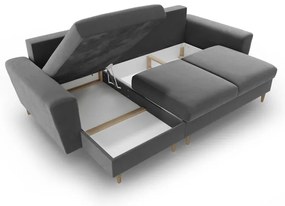 Divano angolare grigio chiaro allungabile e con contenitore con rivestimento in velluto Kyoto – Cosmopolitan Design