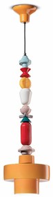Sospensione Grande Tonda Vintage Decò Lariat Ceramica Giallo 1 Luce E27