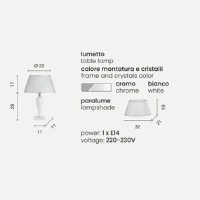 Lampada da tavolo RAVEL modello PICCOLO in vetro lavorato a mano BIANCO