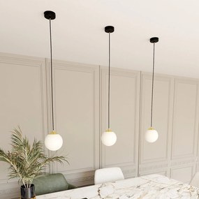 Sospensione Contemporanea Royal 1 Luce In Acciaio Nero/Oro Sfera Vetro Bianco