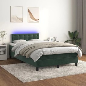 Letto A Molle Con Materasso E Led Verde Scuro 120x200cm Velluto /