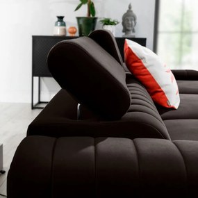 Divano angolare marrone scuro allungabile/con contenitore (con penisola a destra/con chaise lounge) e rivestimento in velluto Grayson – ELTAP