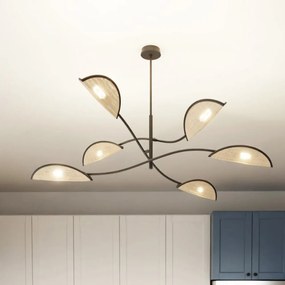 Lampadario a Sospensione in Acciaio e Tessuto LOTUS 6 Nero 6xE14