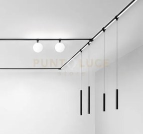 Sospensione 8w 3000k 635lm nero 45cm d.3cm ip65 per sistema binari...