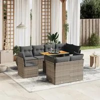 Set Divano da Giardino 9 pz con Cuscini Grigio in Polyrattan 3272292