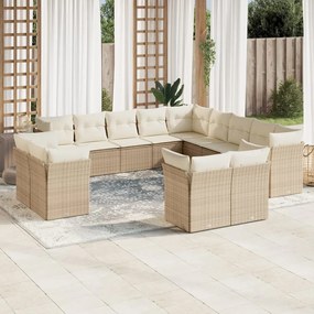 Set divano da giardino 13 pz con cuscini beige in polyrattan