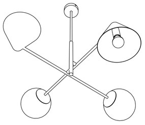 Plafoniera Moderna Industrial Hermes 4 Luci Nero