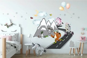 Adesivo da parete per bambini allegri con skaters sulle montagne 120 x 240 cm
