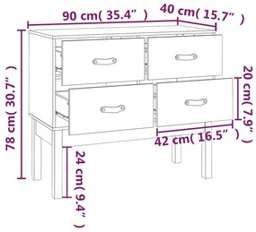 Mobile Consolle Grigia 90x40x78 cm in Legno Massello di Pino