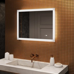 Specchiera rettangolare da bagno con luce LED 80x60\100x70\120x70\60x80\70x100\70x120 cm con Dual color, Interruttore tattile, Tappetino riscaldante