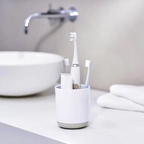 Bicchiere di plastica bianco per spazzolini da denti Duo - Joseph Joseph