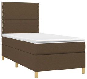 Letto a molle materasso e led marrone scuro 80x200cm in tessuto