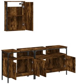 Set mobili da bagno 3 pz rovere fumo in legno multistrato