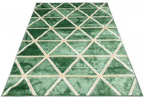 Tappeto moderno verde con motivo a triangoli dorati Larghezza: 80 cm | Lunghezza: 150 cm