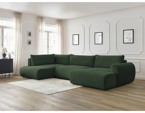 Divano angolare in verde scuro allungabile (con penisola a destra/a forma di "U") con rivestimento in velluto a coste Lucien – Bobochic Paris
