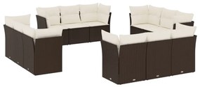 Set Divani da Giardino 12 pz con Cuscini Marrone in Polyrattan