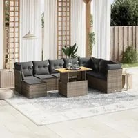 Set Divano da Giardino 9 pz con Cuscini Grigio in Polyrattan 3275517