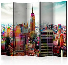Paravento separè Colori di New York II (5 pezzi) - veduta di grattacieli colorati