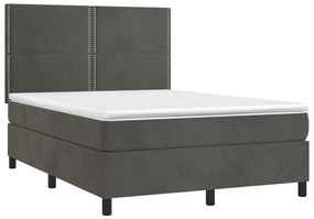 Letto a Molle con Materasso e LED Grigio Scuro 140x190 cm