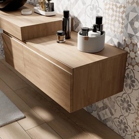 Mobile da bagno sospeso Step con top L 100.3 x H 30 x P 46 cm rovere oak liscio, 2 cassetti