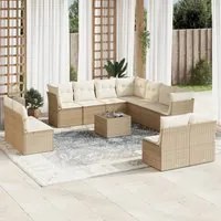 Set Divani da Giardino 12 pz con Cuscini Beige in Polyrattan 3249667