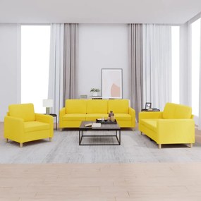 Set Di Divani 3 Pz Con Cuscini Giallo Chiaro İn Tessuto /