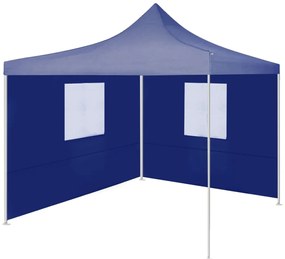 Gazebo Pieghevole Professionale 2 Pareti 2x2m Acciaio Blu /