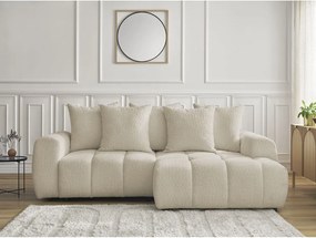 Divano angolare beige allungabile/con contenitore (con penisola a destra/con chaise lounge) con rivestimento in bouclé Roxelane – Bobochic Paris