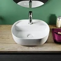 Lavabo da appoggio ovale in ceramica bianco lucido serie DRV cm 40,5x40 con foro rubinetto