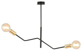 Sospensione Industrial 2 Luci Temi In Acciaio Nero E Oro Bracci Regolabili