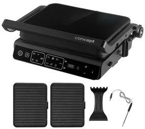 Concept ge3600 - Grill a contatto con sonda temperatura GLASS 2000W/230V nero