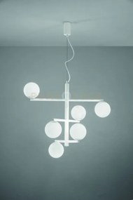 Sospensione gizah bianco vetri opali 6 luci attacco e14 piu' led in...